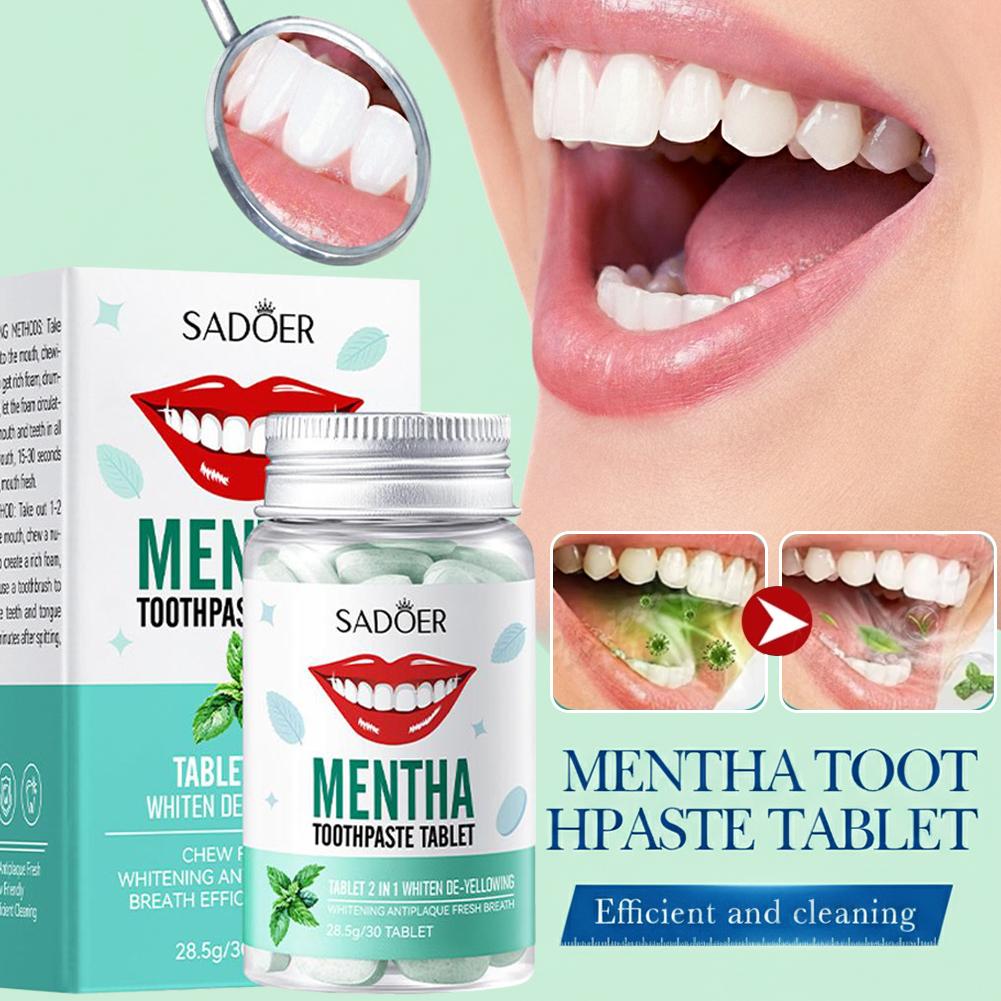Whitening Mouthwash - 30 Tabletas de Pasta Dental Sólida,